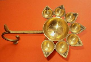 Rare Brass Saat Mukhi Jyot Diya Temple Puja Religious Oil Lamp Aarti Christmas. 2