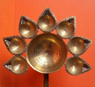 Rare Brass Saat Mukhi Jyot Diya Temple Puja Religious Oil Lamp Aarti Christmas. 3