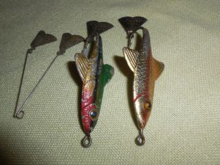 2 Vintage Metal Fishing Lures etc Fred Arbogast Tin Liz 1 with Glass Eyes 3