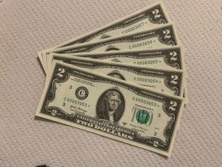 2017 Rare $2 Very Low Star Serial Numbers 5 Notes 00003053 To 00003057 Gem Unc