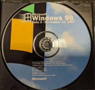 Rare: Microsoft Windows 98 Beta 3 " Flag " Cd December 12,  1997 Tech Beta Program
