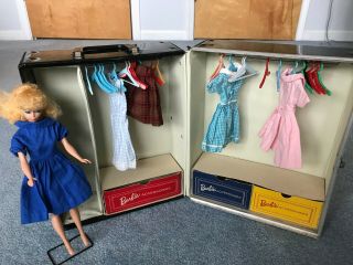 Vintage Barbie Doll With Case And Clothing