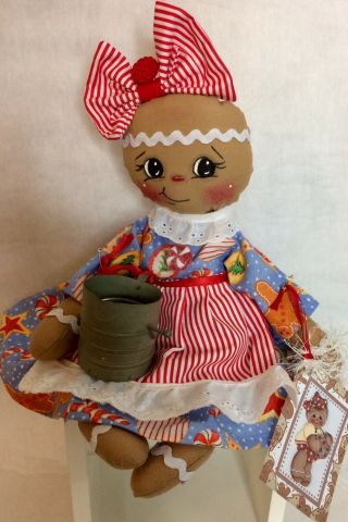 Primitive Gingerbread Doll With Mini Sifter Christmas " Baked With Love " Hang Sit