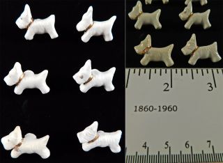 Vintage Ceramic Hand Painted White Scottish Terrier Scottie Dog Novelty Buttons
