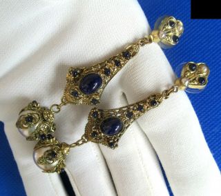 Emilio Schuberth Very Rare Vintage Earrings With Navy Blue Cabochons And Faux Pe
