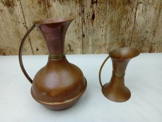Vintage 2 Copper & Brass Small Deco Style Jugs Rustic Decor Bud Vases