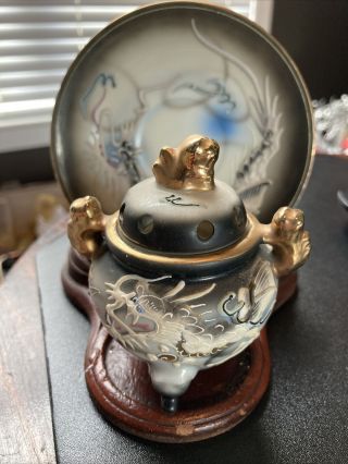Rare Antique Miniature Japanese Dragon Ginger Incense Jar