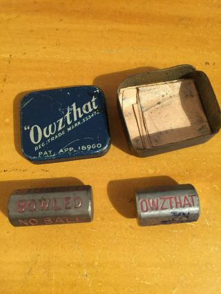 1940s Owzthat Cricket Game Complete In Blue Tin & Rare Rules Sheet Vgc