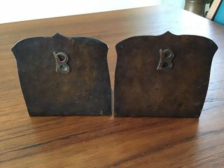 Antique Arts Crafts Hand Made Hammered Copper Bookends Monogrammed “b” Unsigned