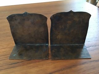 Antique Arts Crafts Hand Made Hammered Copper Bookends Monogrammed “B” Unsigned 2