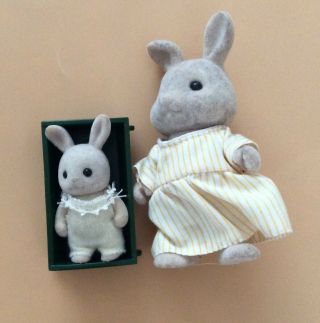 Vintage Retro Sylvanian Families Rabbit & Baby Set Calico