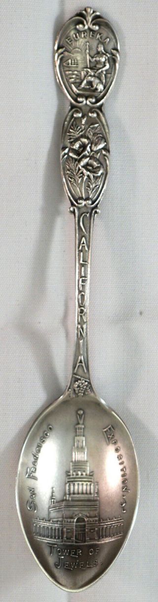 Sterling Silver Souvenir Spoon 1915 San Francisco Expo Tower Of Jewels