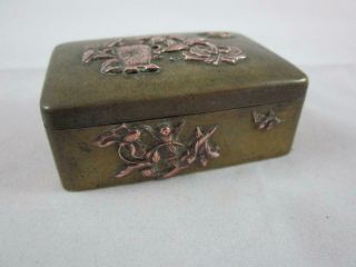 Antique Brass W/bronze Bas Relief Miniature Stamp/trinket/snuff Box Late 1800s