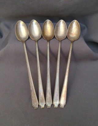 Set Of 5 Antique Iced Tea Spoons 1847 Rogers Bros Silverplate Flatware