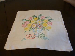 2 Vintage Embroidered Cushion Covers 19x19 Inches Red/pink Floral Design