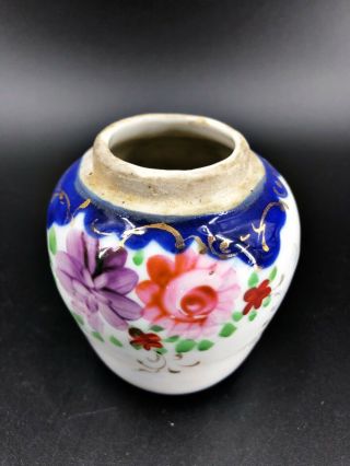 Antique Nippon Ginger Jar Hand Painted Roses Cobalt Blue Made In Japan No Lid