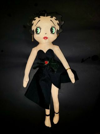 Betty Boop Plush Doll With Gold Earrings 1999 Black Dress