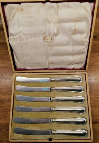Set Of Six Antique Butter Knives/sterling Silver Handles/plate Blades