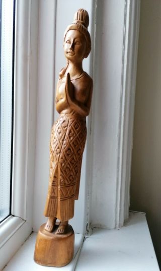 Antique Wooden Statue Of A Thai Lady.