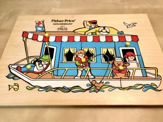 Vintage Fisher Price Wooden Peg Puzzle Houseboat Theme 517 Preschool Rare Peek