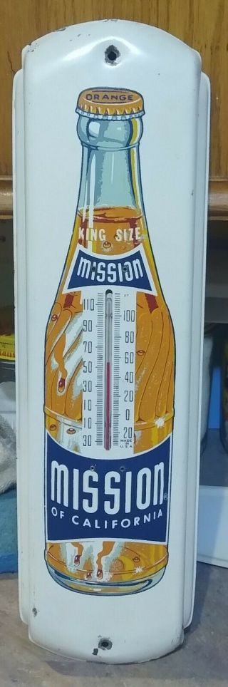 Rare 1950s Mission Orange Soda Metal Thermometer.  L@@k