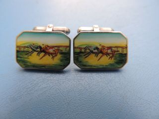 Extremely Rare Tiffany & Co.  Sterling Silver Enamel Horse Racing Cufflinks Italy