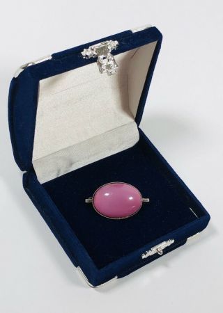Vintage Brooch Silver Tone Pink Glass Cabochon Pretty Elegant Costume Jewellery