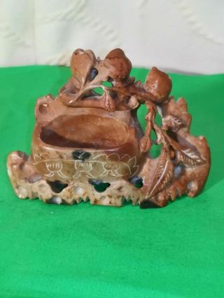 Antique Vintage Hand Carved Chinese Soapstone Brush Pot Stand