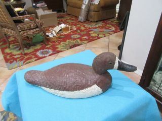 Antique Vintage Wooden Brown/white Hand Carved Duck Decoy With Swivel Head