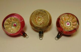 3 Old Antique Vintage 1930s Glass Indent Multi - Color Christmas Tree Ornaments B