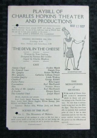 1927 Playbill Devil In The Cheese 4pg Vg 4.  0 Bela Lugosi As Father Petros Rare