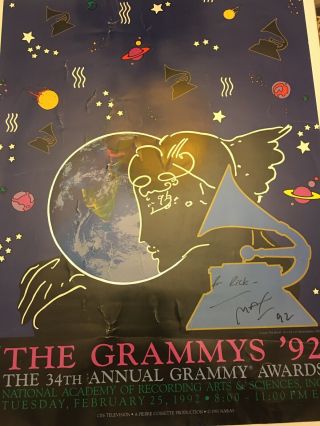 Peter Max Signed Autographed 1992 Grammys Award Poster/lithograph Rare Htf