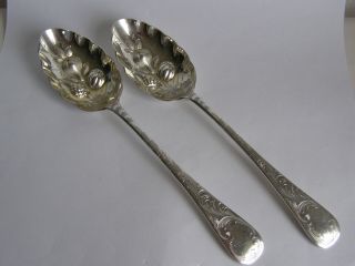 2 Antique Silver Plated Serving Berry Spoons - William Briggs,  Sheffield 1862 - 64