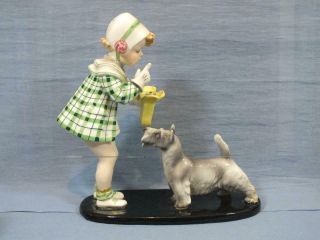Rare Deco German Wien Goldscheider Girl & Terrier Dog Figure C1930