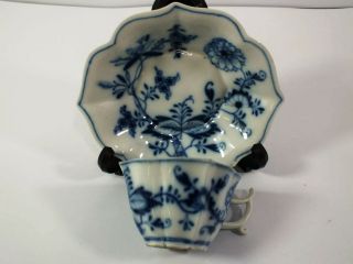 Antique Meissen Blue Onion Porcelain Demi Cup & Saucer In Quatrefoil Shape