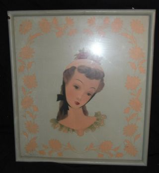 Vtg 1940s Art Deco Lady Woman Lithograph Print Green In Frame Framed 17 " X 19 "