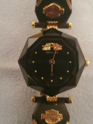 Rare Harley Davidson Stamper Womens Black/gold Watch,  Swiss Made