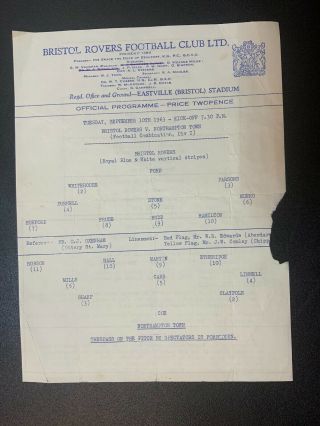 Rare Bristol Rovers V Northampton Town Reserves Programme Single Sheet 1963/64
