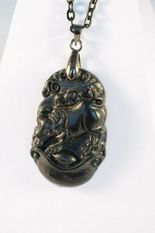 Chinese Zodiac Necklace,  Hand Carved,  Year Of The " Ox " Vintage