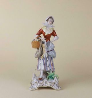 Antique German Porcelain Figurine Of A Young Lady With A Rabbit By Sitzendorf