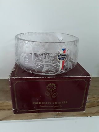 Vintage Bohemia Hand Cut Lead Crystal Bowl Czechoslovakia 7.  5 " Wide 3.  5 " Tall