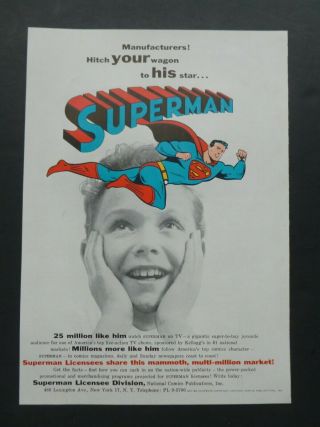 Rare Vtg 1954 Color Dealer Ad - Superman Merchandising 1950 