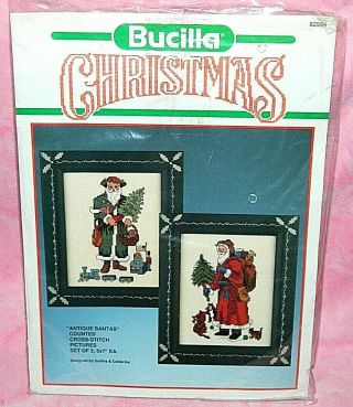 Bucilla Antique Santas Christmas Cross Stitch Kit Set Of 2 5 " X7 " Pictures