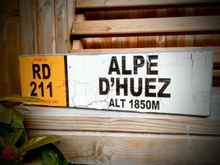 Vintage Style Wood Tour De France Cycling Sign Alpe D 