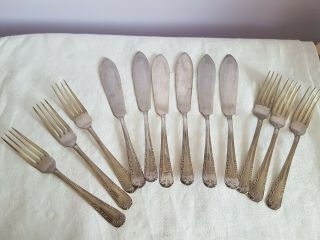 Art Deco Vintage 12 Piece Fish Knife & Fork - Silver Plated Epns Cutlery