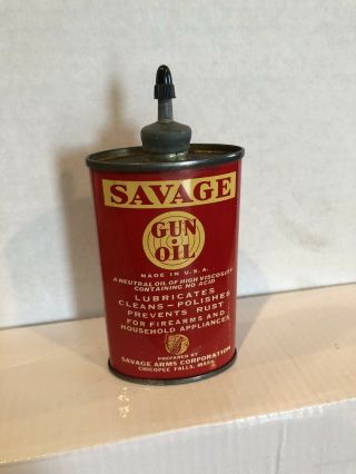 Vintage Rare Red Savage Gun Oil 3 Oz Oiler Tin Can Empty