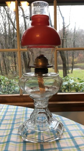 Antique Vintage P&a Glass 8 Sided Oil Lamp W/ Rare Shade Chimney