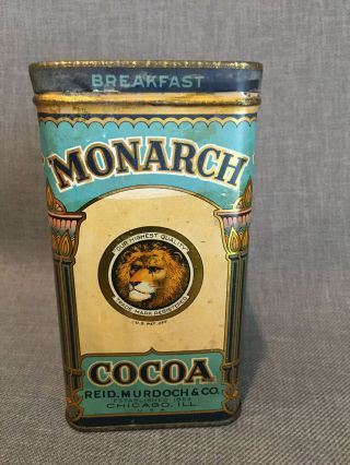 Vintage Antique Monarch Breakfast Cocoa Tin - Net Weight 16 Oz