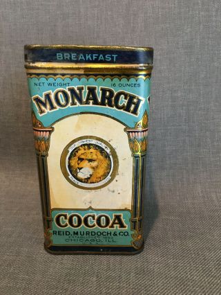 Vintage Antique MONARCH Breakfast Cocoa Tin - Net Weight 16 oz 2