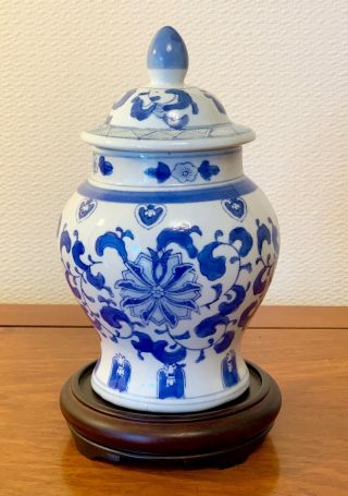 Vintage Chinese Tea Caddy Porcelain Blue White Storage Pots 8.  5 Ins Tall